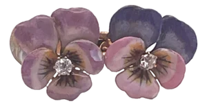 Antique 14k Yellow Gold Double Pansy Brooch With Diamonds, Circa 1960s, Size 6.25