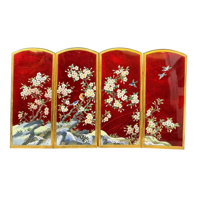 Japanese Ginbari Cloisonne Enamel Table Screen For Sale