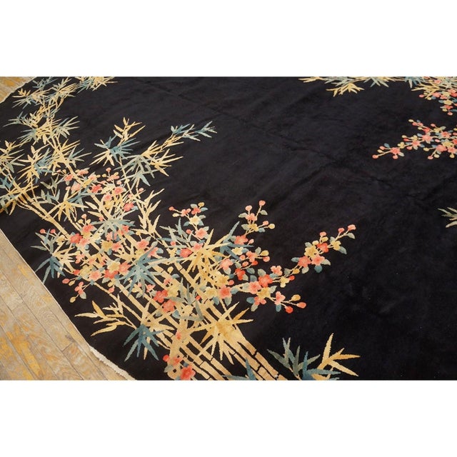 1920s Black Open Field Antique Artistic Art Deco Bamboo Design Chinese Oval Rug For Sale In New York - Image 6 of 10