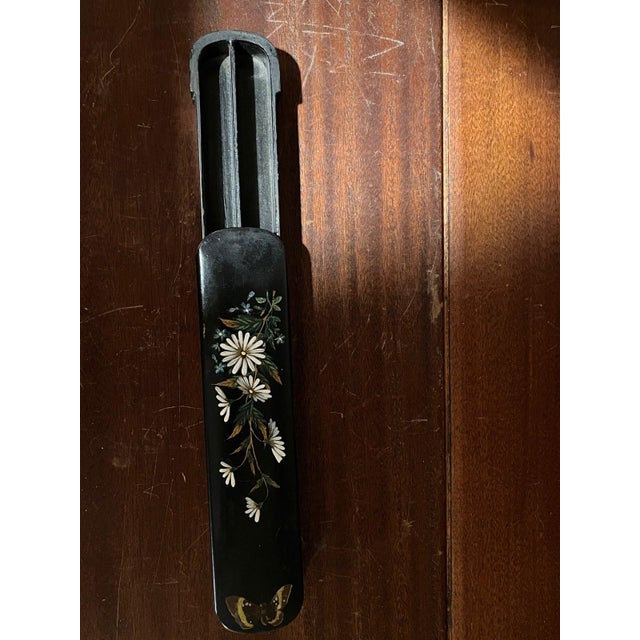 Antique Japanese Black Lacquer Box Set Daisy Butterfly Hand Painted Urushi For Sale - Image 11 of 13