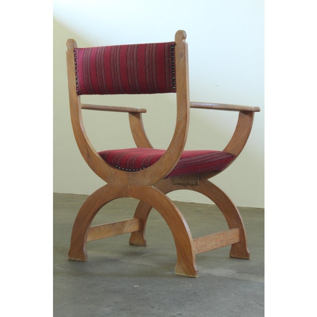 Mid-Century Modern Vintage Brutalist Kurul Armchairs in Oak by Henning Kjærnulf, 1960s, Set of 2 For Sale - Image 3 of 18
