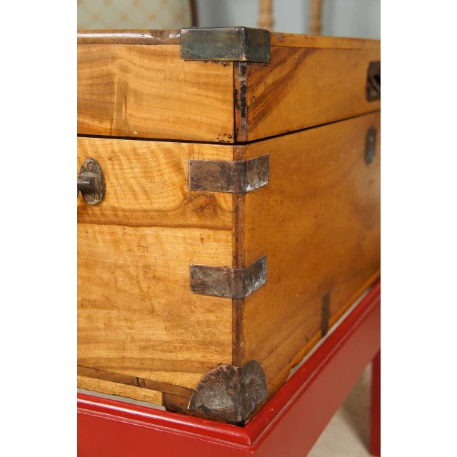 Late 19th Century Anglo-Indian Teak Trunk on Red Lacquer Stand For Sale - Image 5 of 10