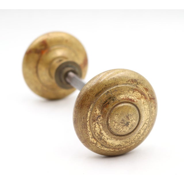 Pair of Vintage 2.375 In. Raised Concentric Brass Entry Door Knobs For Sale - Image 4 of 6