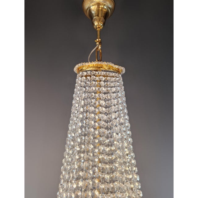Vintage Large Crystal Tent and Basket Crystal Chandelier Gold Ornaments For Sale - Image 9 of 9