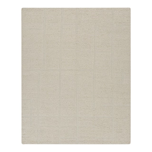 Rug & Kilim’s Contemporary Rug in Cream White with High-Low Geometric Patterns - 14x20 For Sale
