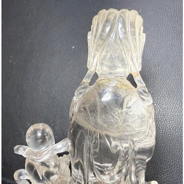Antique Hand Carved Chinese Guan Yin Child Clear Rock Crystal Sculpture Statue For Sale - Image 16 of 17