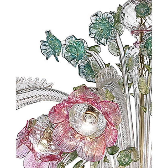 2020s Classical Luxury Venetian Pink and Green Floreal Murano Glass Chandelier. For Sale - Image 5 of 6