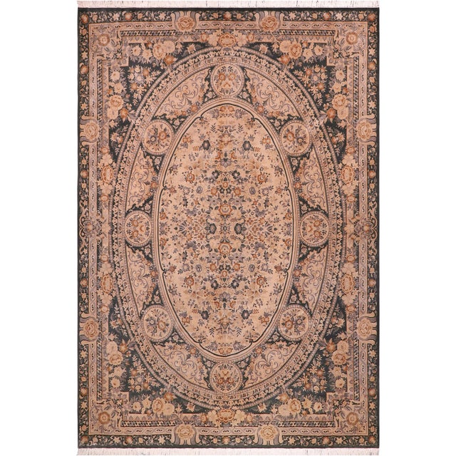 Elegant Medallion 1990's Pak-Persian Black/Tan Wool Rug - 9'0'' X 12'7'' For Sale - Image 9 of 9