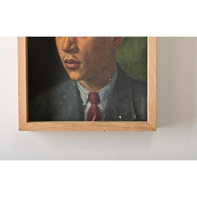 Modern French Vintage Framed Oil Portrait of a Young Man For Sale - Image 3 of 10