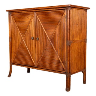 1990s Vintage Split Bamboo & Diamond Reed Sideboard – Coastal Boho Buffet With Island Vibe For Sale