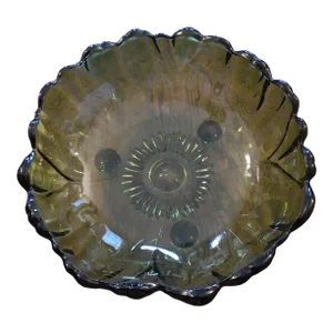 1950s Indiana Glass Floral Pattern Green Footed Bowl