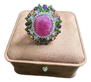 Bochic “Orient” Vintage Ruby, Sapphire & Multi Gem Ring - 18K Gold & Silver