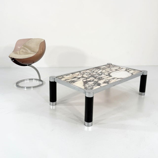 1980s Postmodern Coffee Table with Calacatta Violetta Marble, 1980s For Sale - Image 5 of 10