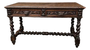 19th Century Carved Oak Barley Twist 2 Drawer Side Table
