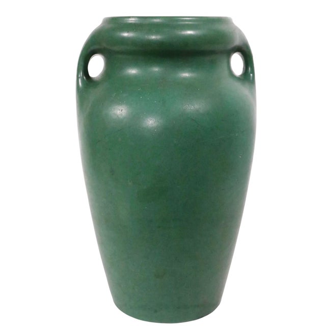 Arts and Crafts Green Matte Glaze Pottery Vase C. 1910's For Sale - Image 10 of 11