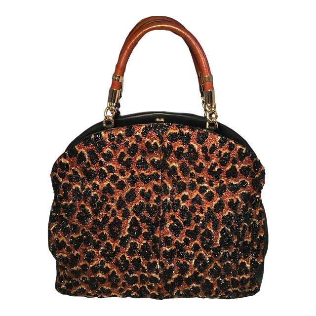 OOAK Abigail Made in Italy Contessa Leopard Beaded Gown Top Handle Leather Tote For Sale