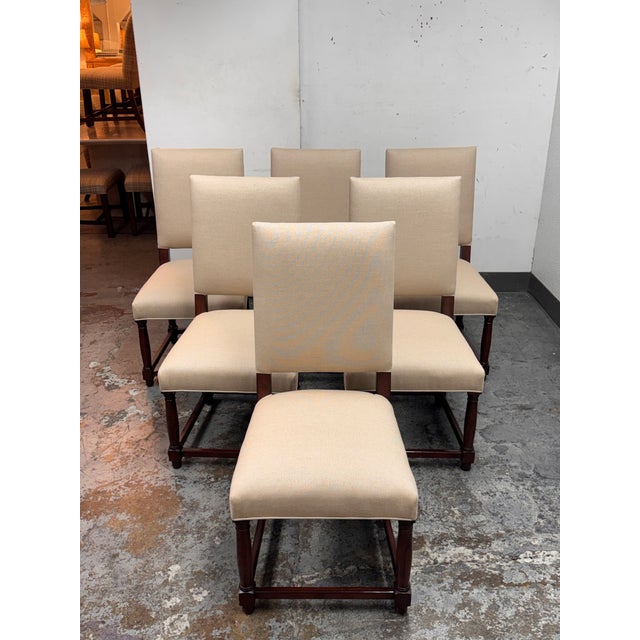 Design Plus Gallery presents a Set of Six Empire Parsons Back Dining Chairs from Restoration Hardware. Each chair has a...