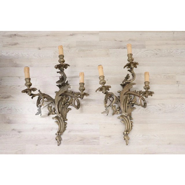 Metal Antique Golden Bronze Sconces, Set of 2 For Sale - Image 7 of 11