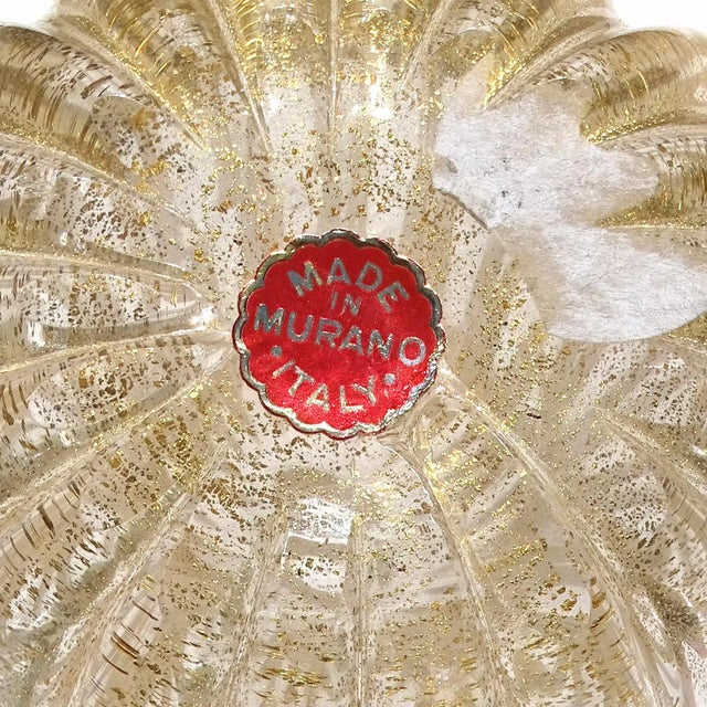 Mid 20th Century Seguso Murano Ribbed Gold Flecks Vintage Italian Art Glass Decorative Vanity Perfume Atomizer Bottle With Label For Sale - Image 5 of 5