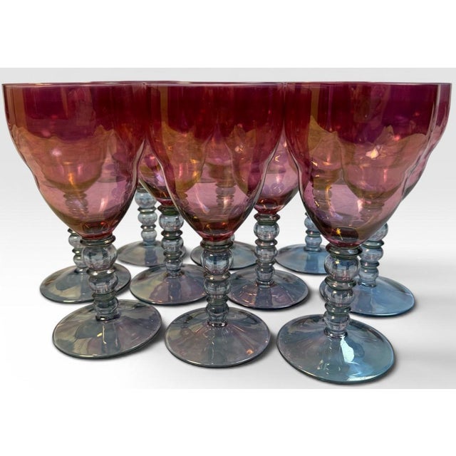 Vintage Mid-Century Cranberry Pink and Clear Art Glass Stemware Lot of 20 For Sale - Image 10 of 15