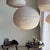 1980s Large Japanese Style Oval Flattened Pink Rattan and Natural Linen Pendant Light, 1980s For Sale - Image 5 of 18
