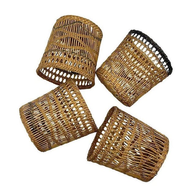 Antique Woven Brown Wicker Cup Holders 1920s For Sale - Image 9 of 10