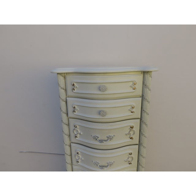 French Shabby Chic Painted Carved Tall Narrow Lingerie Jewelry Chest 6406 For Sale - Image 10 of 18