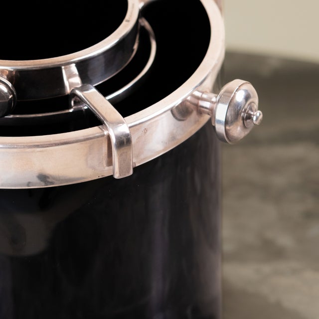 Vintage Champagne Cooler in Black Lacquer and Silver Metal by Fleuron for Christofle, 1970s For Sale - Image 4 of 6
