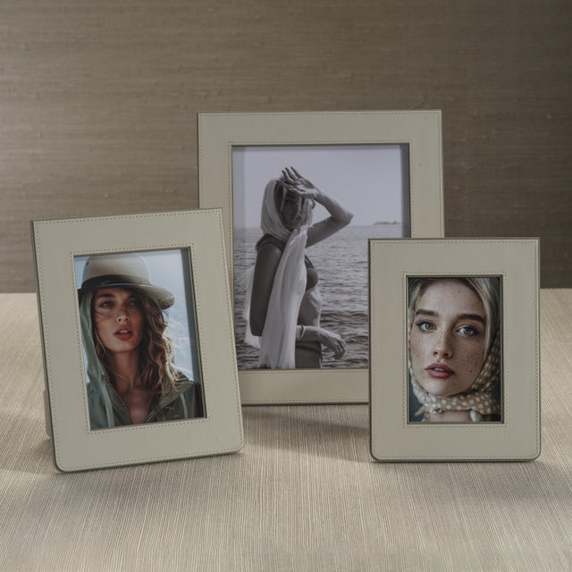 Nappa Leather Photo Frame, Gray & Sage- 5" x 7" For Sale - Image 4 of 5