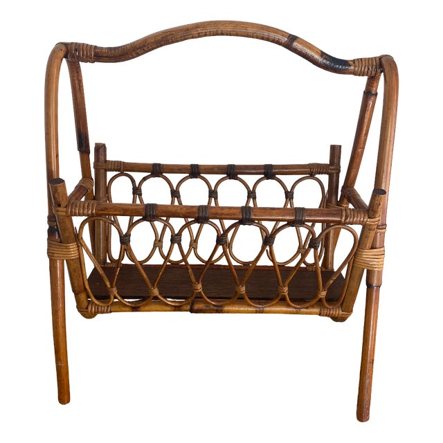 Bamboo and Rattan Magazine Rack, 1960s For Sale