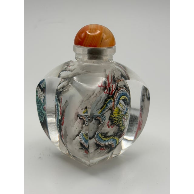 Glass Vintage Inside Painted Dragon Design Snuff Bottle For Sale - Image 7 of 15