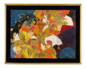 Abstract Expressionist Mixed-Media Painting by Hans Kline Entitled "Circus Tumblers", Framed
