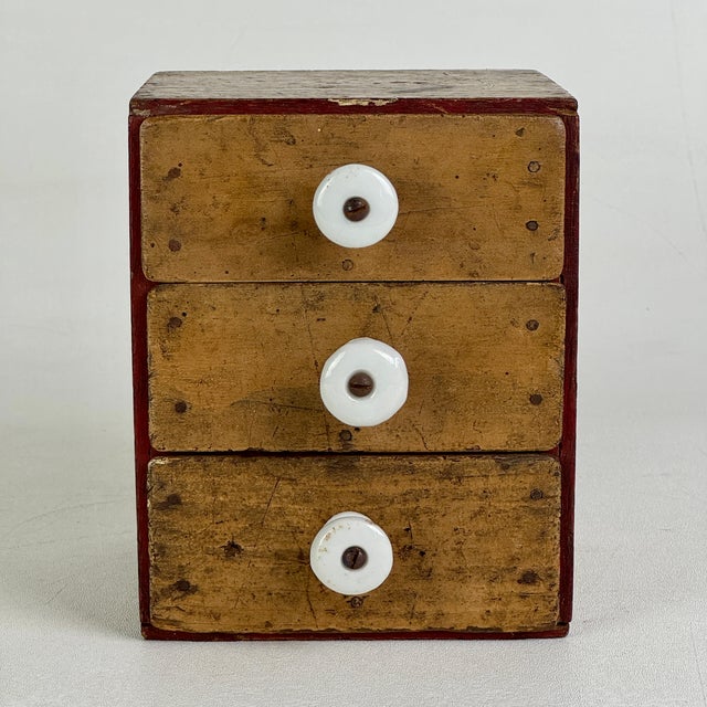 Early 20th Century Early 20th Century Small 3 Drawer Wood Chest With Ceramic Knobs, Hand Crafted & Constructed For Sale - Image 5 of 13