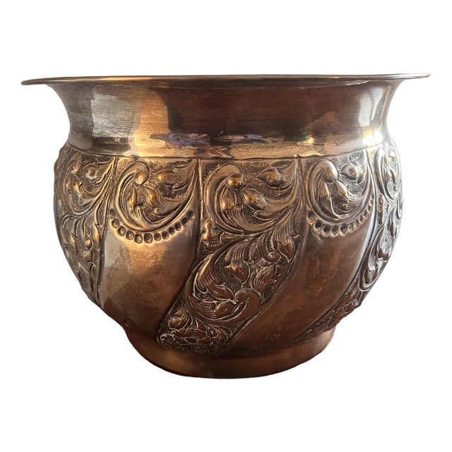 Hand-Embossed Sheffield Planter with 900s Hallmark, 1890s For Sale