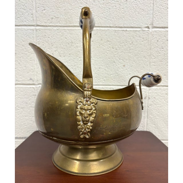 Traditional Vintage Brass Coal Scuttle With Lion Head Accents For Sale - Image 3 of 8