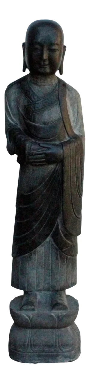 Chinese Black Gray Stone Carved Standing Monk Lohon Statue