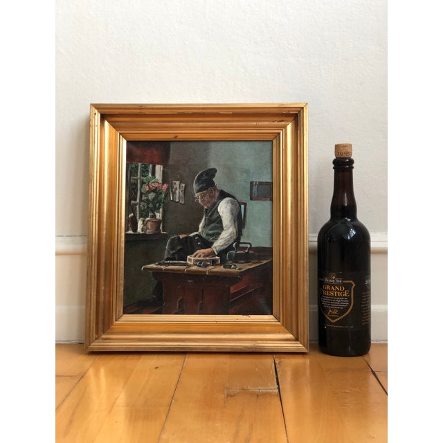 Vintage Original Cottage Oil Painting: Gilded Framed Interior Art For Sale - Image 9 of 12