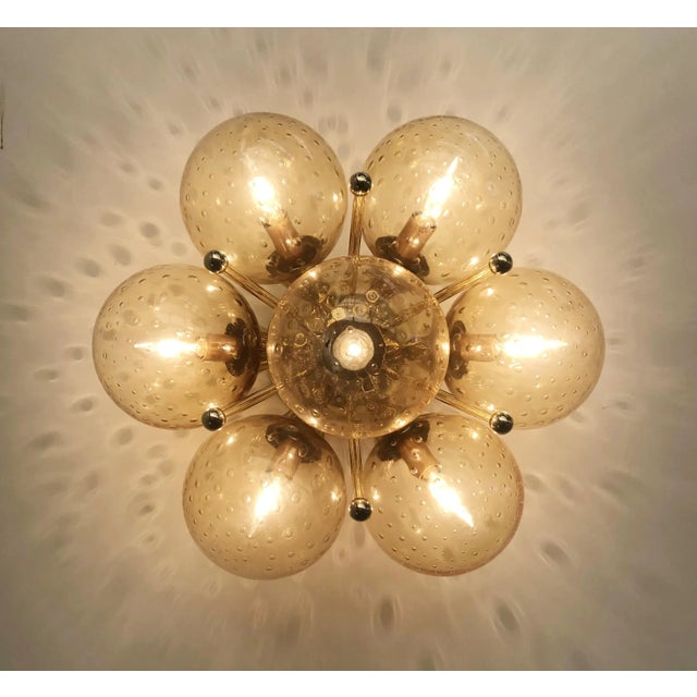 Metal Sakura Polished Brass Amber Bubbles Globe Flush Mount by Fabio Ltd For Sale - Image 7 of 7