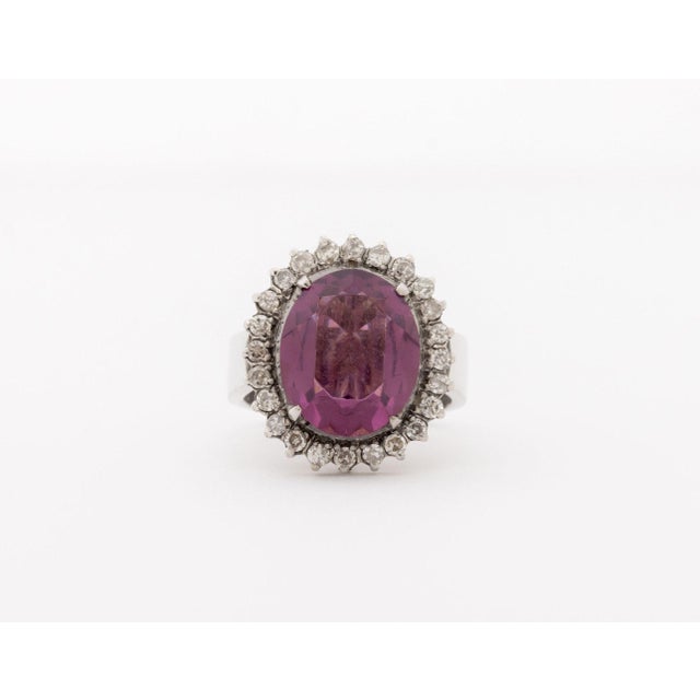 Purple Gemstone, Diamond, and 10k White Gold Cocktail Ring For Sale - Image 4 of 8