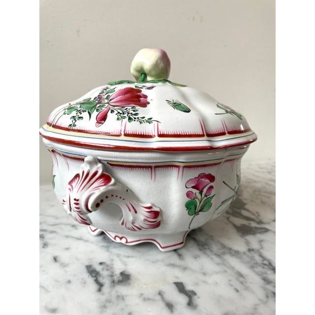 French Antique French Faience Reverbere Fin Floral Tureen With Lid For Sale - Image 3 of 6