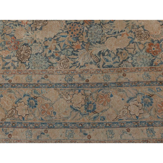 Authentic Persian Tabriz Beige Blue Handmade Wool Rug For Sale In New York - Image 6 of 8