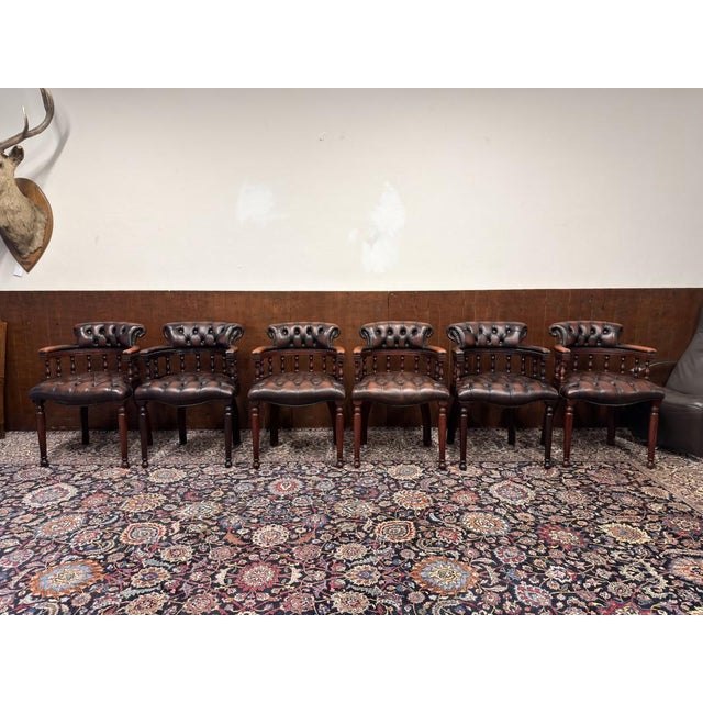 English Chesterfield Chairs, Set of 6 For Sale - Image 6 of 18