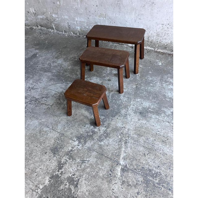 Wood Nesting Tables in Oak, Set of 3 For Sale - Image 7 of 7