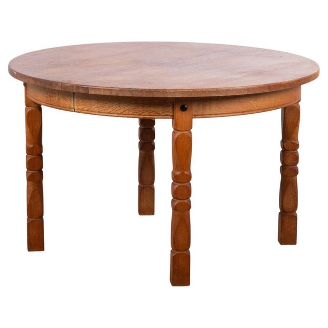 Brutalist Oak Dining Table with Two Extension Leaves, Denmark, 1960s For Sale - Image 13 of 13
