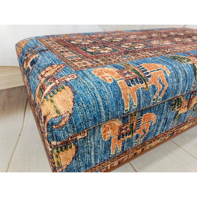 Horse Design Rug Print Fabric Upholstered Hallway Storage Bench For Sale In Raleigh - Image 6 of 8