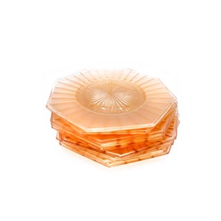 Vintage 1930s Pale Pink Depression Glass Plates - Set of 9 For Sale