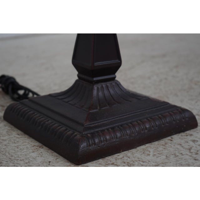 Brown 1980s Mission Arts & Crafts Style Floor Lamp W. Art Glass Shade For Sale - Image 8 of 12