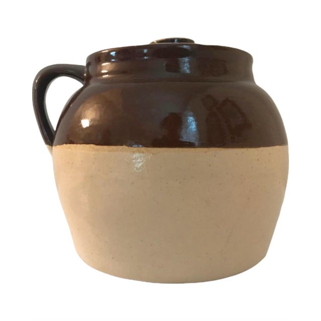 Rustic Antique Robinson Ransbottom Bean Pot Crock Jug Brown #2 Lid Clay Pottery Rustic For Sale - Image 3 of 12