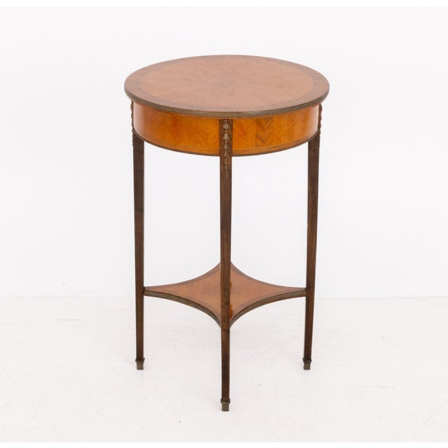 Late 20th Century Louis XVI Style Gilt Metal Mounted Parquetry Occasional Table For Sale - Image 5 of 8