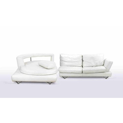 Vintage White Leather Sofa Set, Italy, 1970s, Set of 2 For Sale - Image 3 of 11